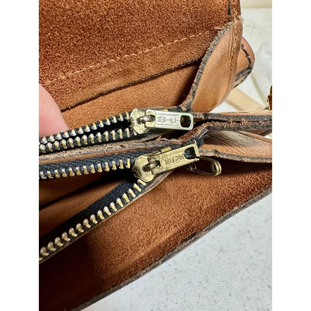 Vintage Tan Leather Crossbody Bag Turn Lock Flap Messenger Bag Brown